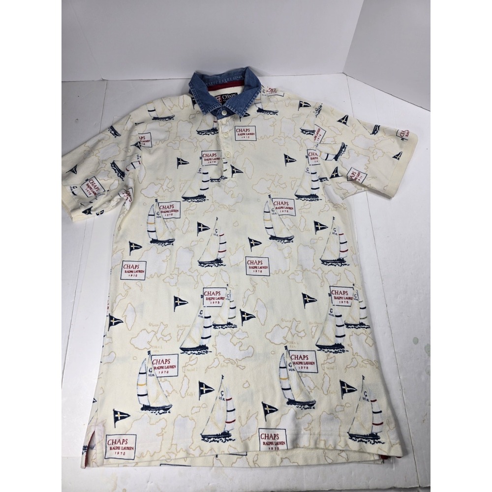 Vintage Chaps‎ Ralph Lauren Men's Beach Island Sailboat Polo Shirt Size Large L
